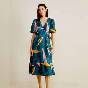 Vineyard Vines Tropical Abstract Midi Wrap Dress